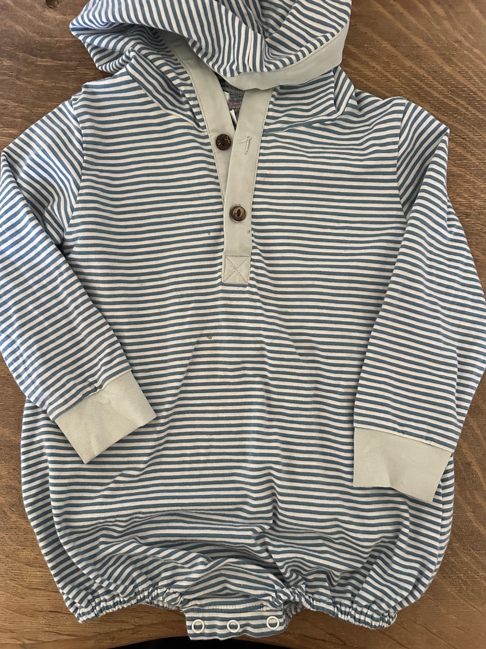 Striped Hooded Baby Romper in Blue and White